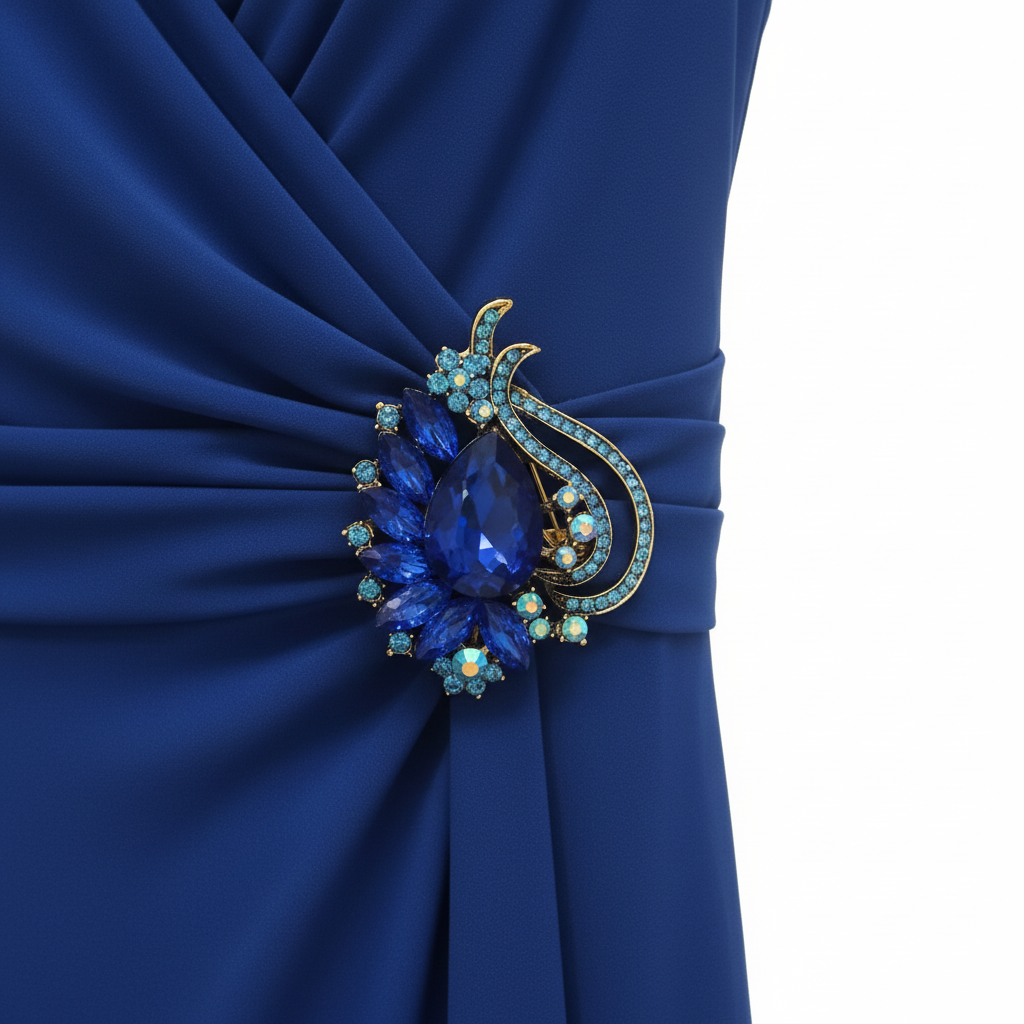 Broche de Pedrería Azul para Vestidos de Fiesta