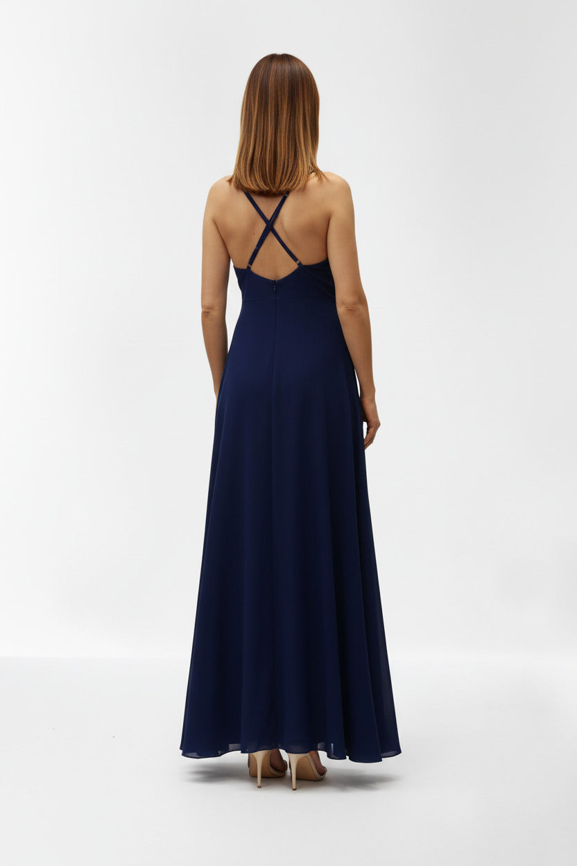 Vestido Largo de Fiesta Aviñón-Con Abertura en Falda y Pedrería