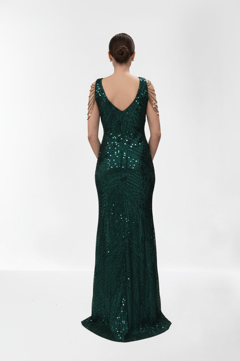 Vestido de Fiesta Sirena Aliste-con Lentejuelas y Pedrería