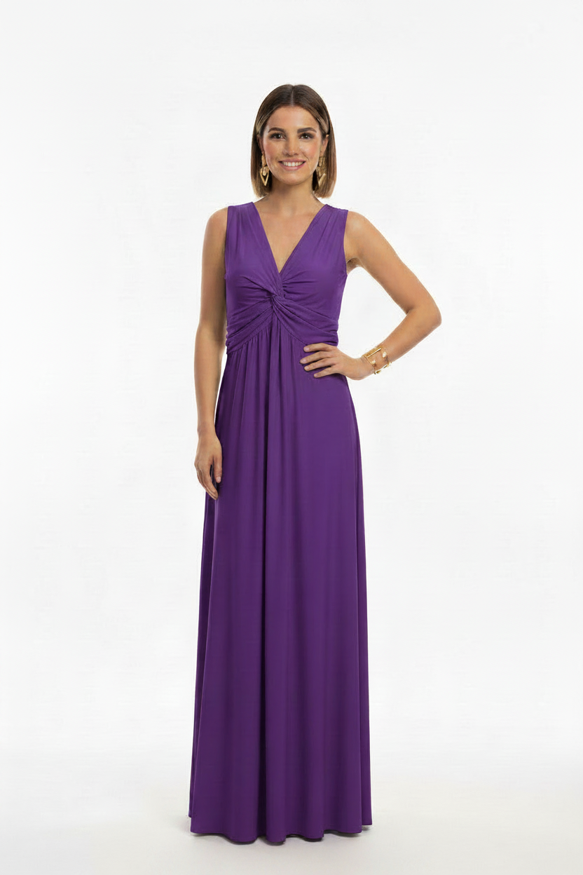 Vestido de Fiesta Largo Arau - Escote Pico Cruzado Licra Elástica Morado U (38 40 42) 95% poliéster 5%elastan