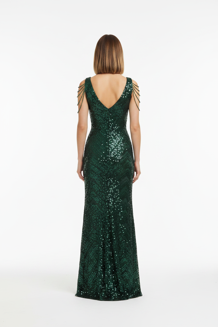 Vestido Cesky espalda verde oscuro