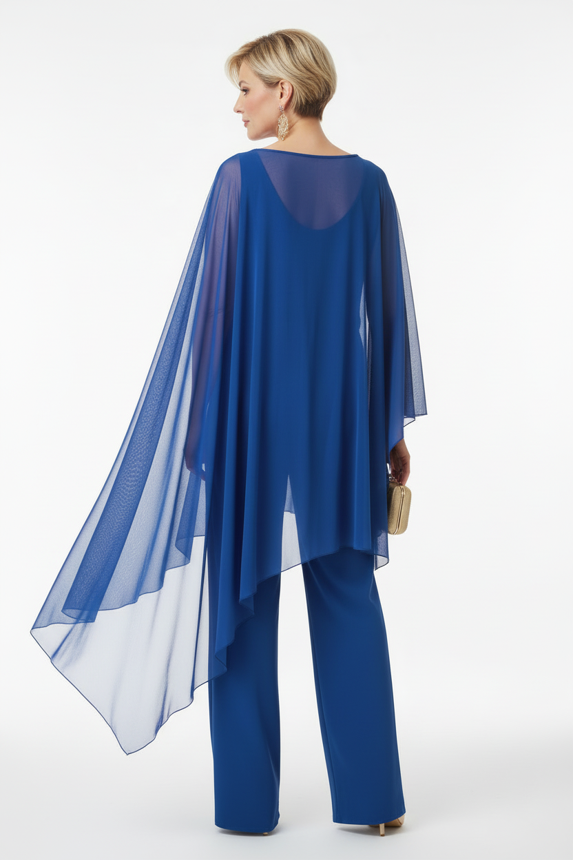 espalda mono para invitada talla grande con capa azul