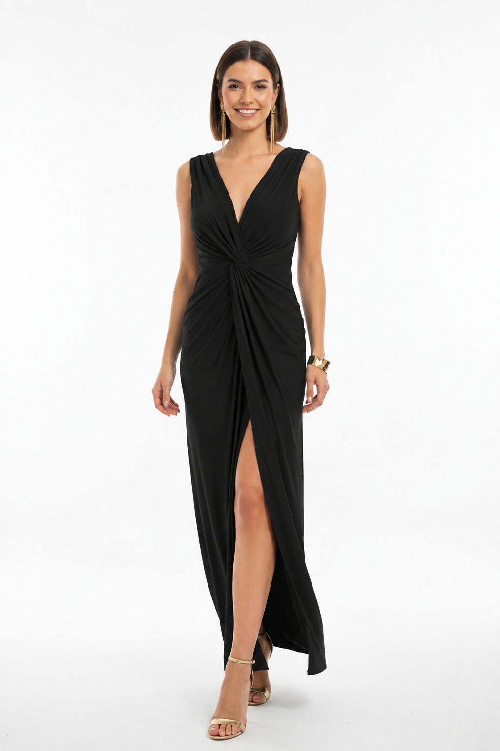 Vestido de Fiesta Largo Udaipur-Escote Pico y Abertura en la Falda