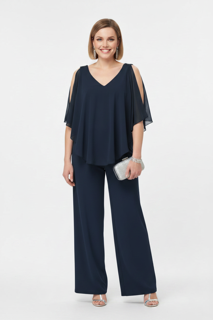 Mono Elegante Nagpur - Con Capa de Tul y Tirantes de Lentejuelas