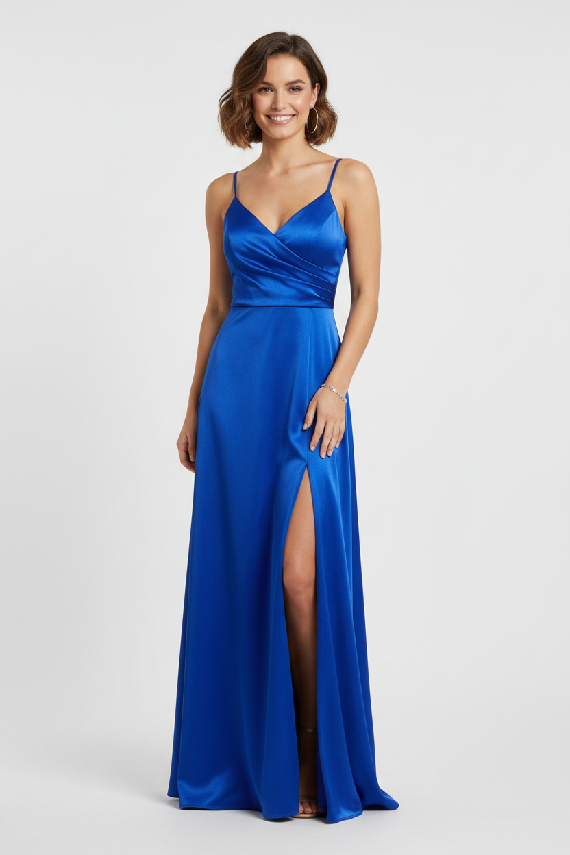 vestido de fiesta largo azul espalda corsé