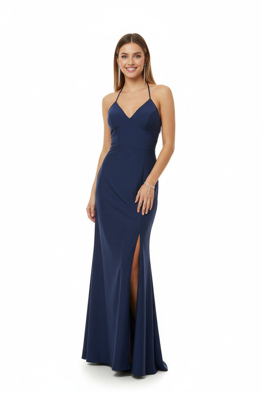 vestido sirena marino con espalda descubierta