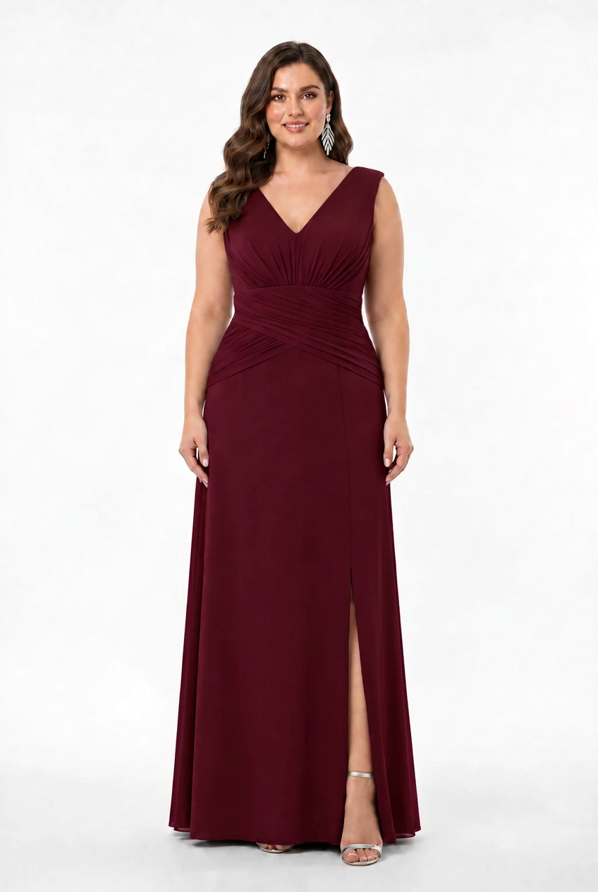 Vestido Mildura talla grande en color burdeos