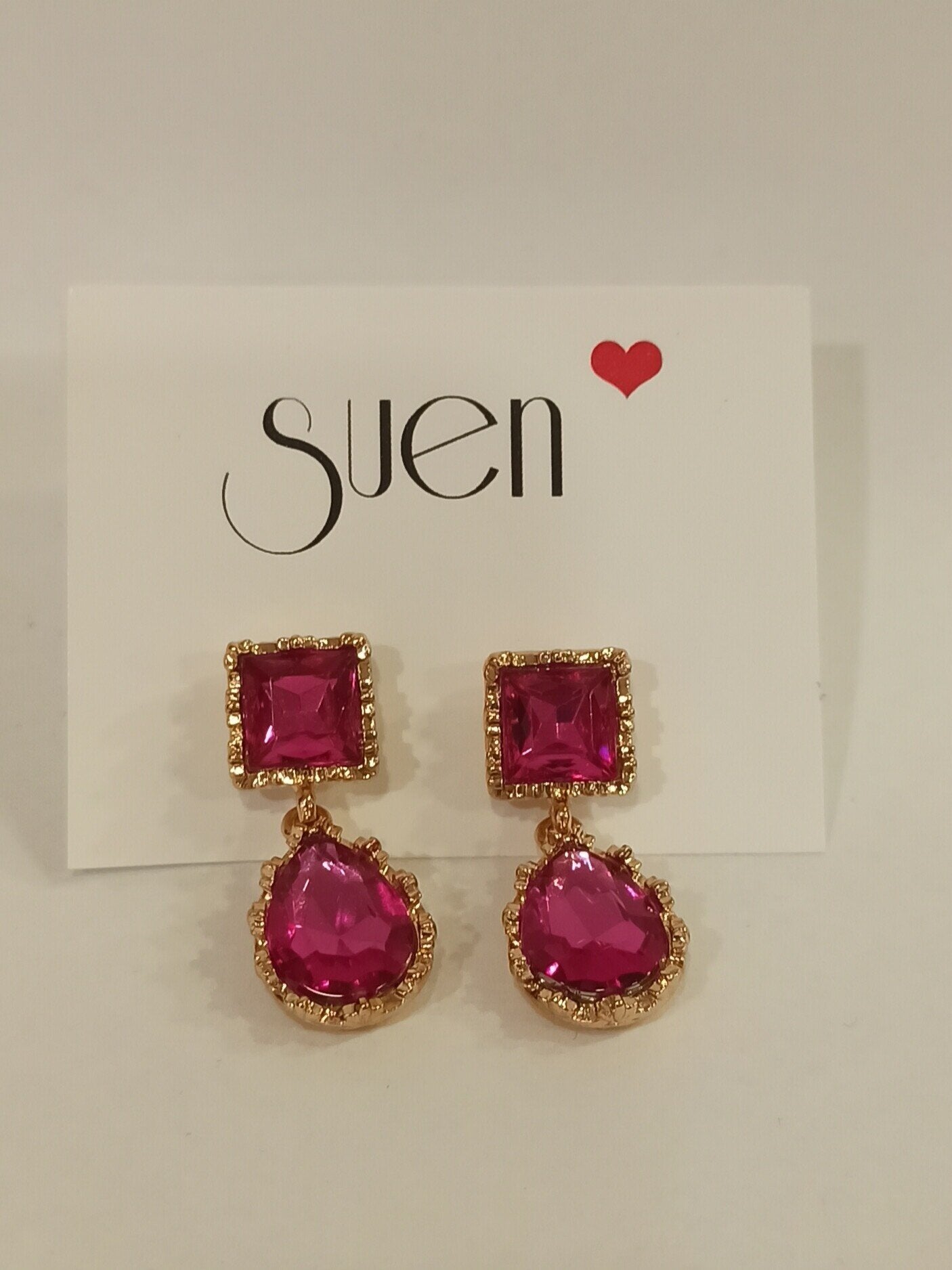 Pendientes Largos de Fiesta con Pedrería Fucsia