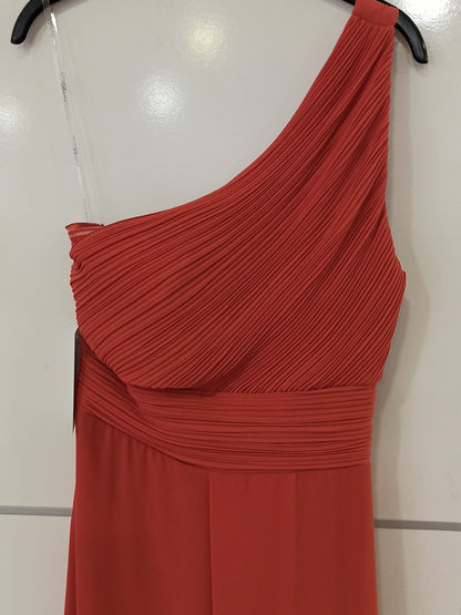 tela vestido de fiesta largo escote asimétrico teja