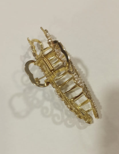Pinza Dorada con Perlas y Strass