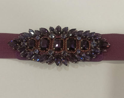 Cinturón de fiesta elástico con pedrería morada