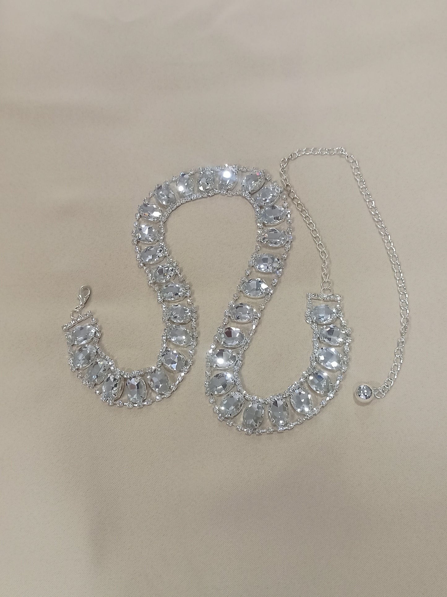 Cinturón brillantes cristales ovalados plata - producto