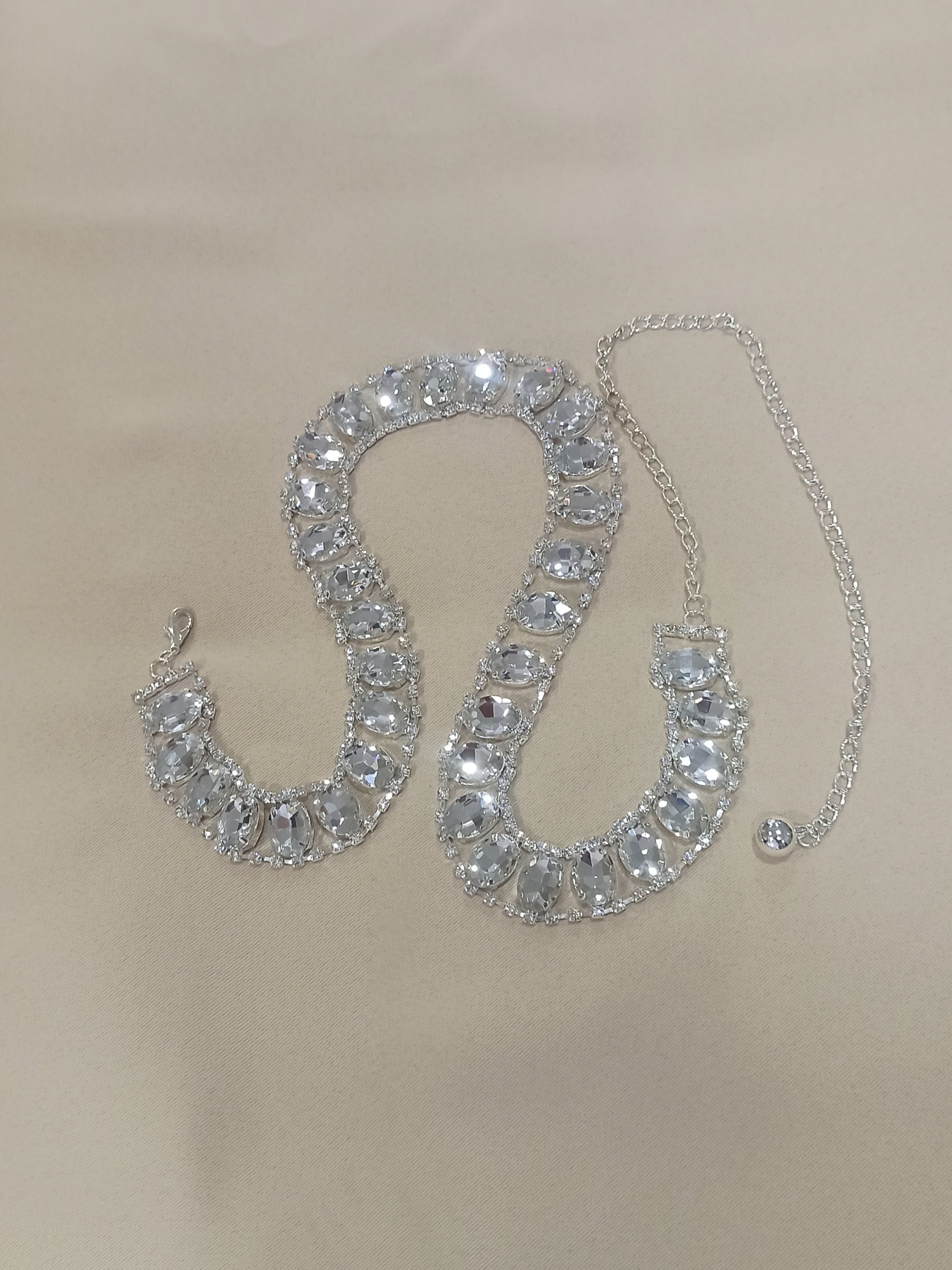 Cinturón brillantes cristales ovalados plata - producto