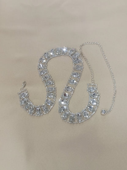 Cinturón brillantes cristales ovalados plata - producto