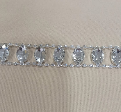 Cinturón brillantes cristales ovalados plata - detalle