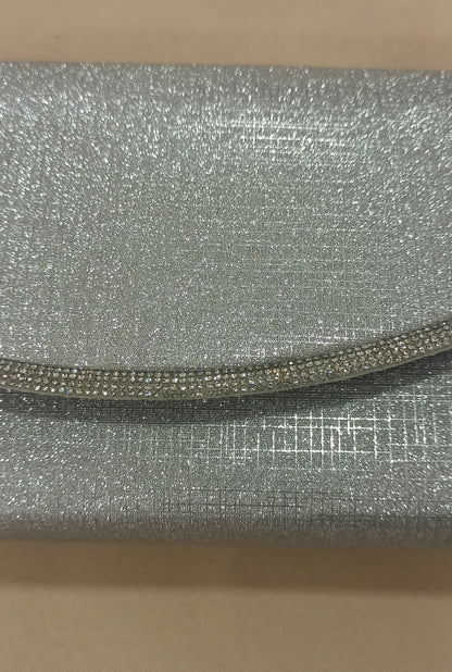 Bolso de fiesta plata con ribete de brillantes