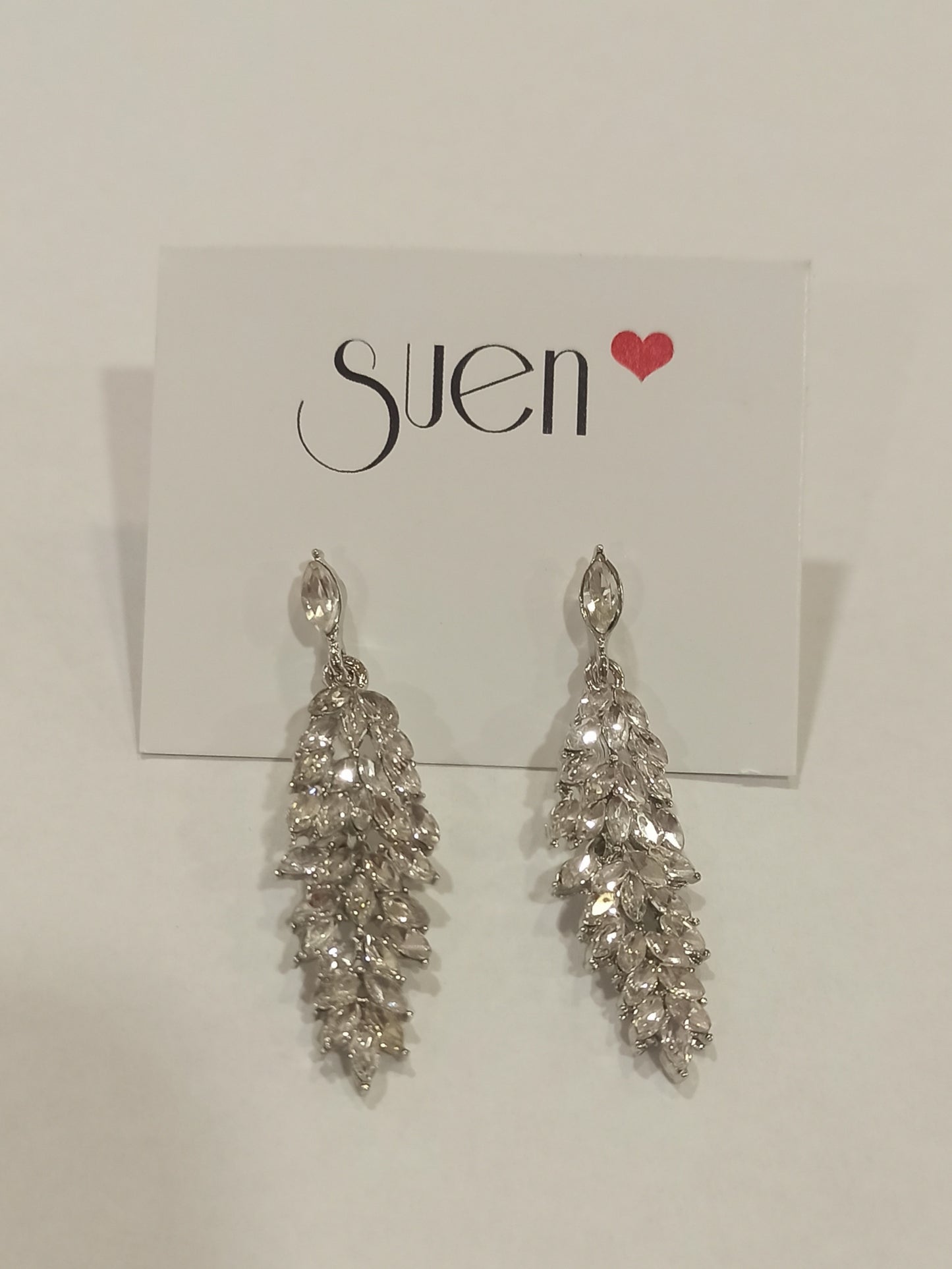 Pendientes de Fiesta Largos Plata con Cristales en Forma de Hoja