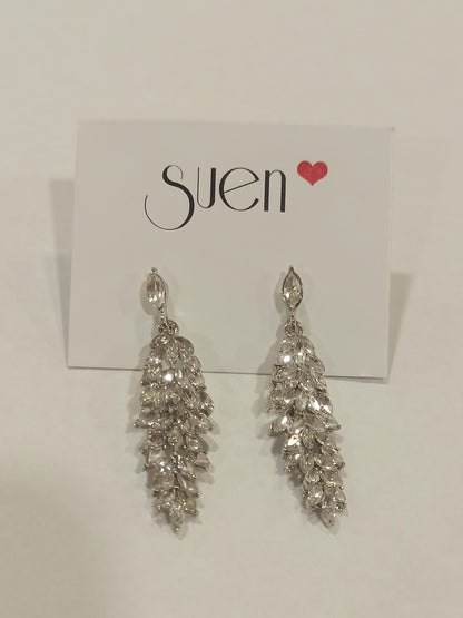 Pendientes de Fiesta Largos Plata con Cristales en Forma de Hoja