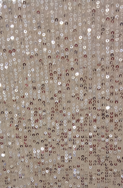 Detalle del tejido y las lentejuelas de la camiseta champagne