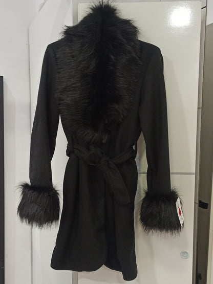 Abrigo con cuello y puños de pelo Negro U (36 38)