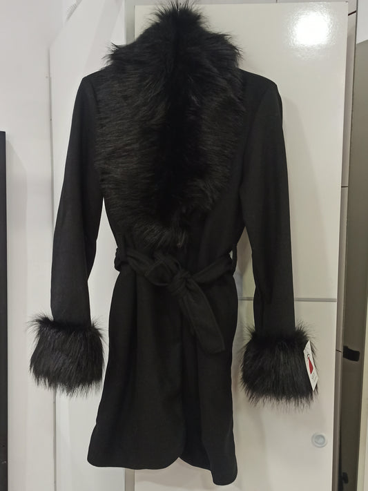 Abrigo con cuello y puños de pelo Negro U (36 38)