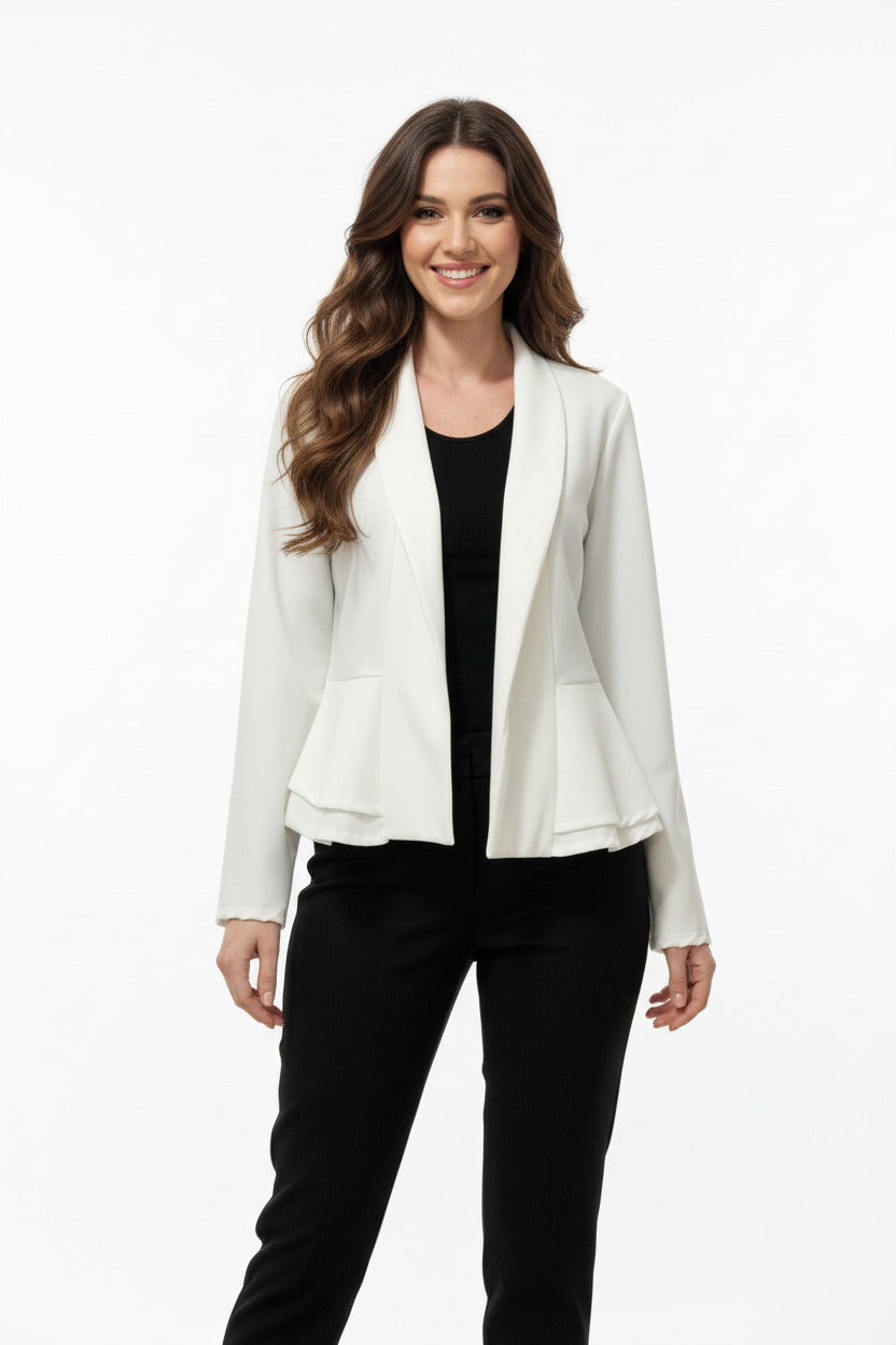 Americana Blanca con Bajos de Volante - Elegancia Sofisticada Blanco U (36 38)