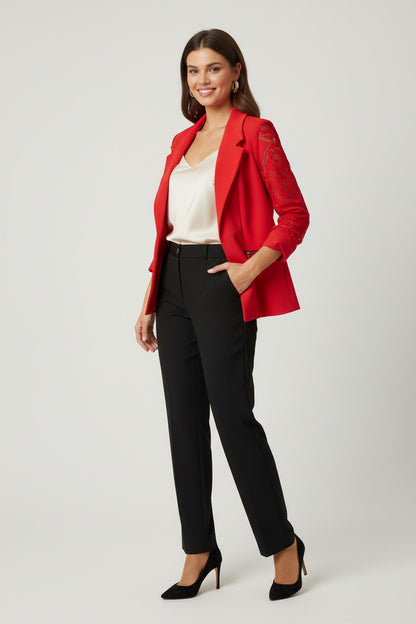 Blazer Rojo con Encaje y Manga Francesa Rojo U (36 38)