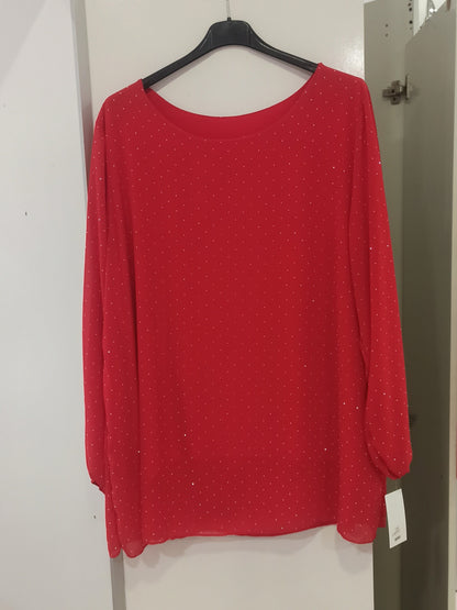 Blusón de fiesta talla grande rojo con brillos plata