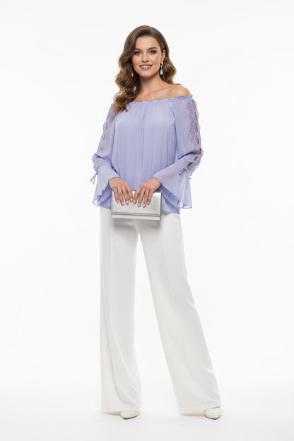 Blusa de fiesta manga larga con crochet Lila U (38 40 42)