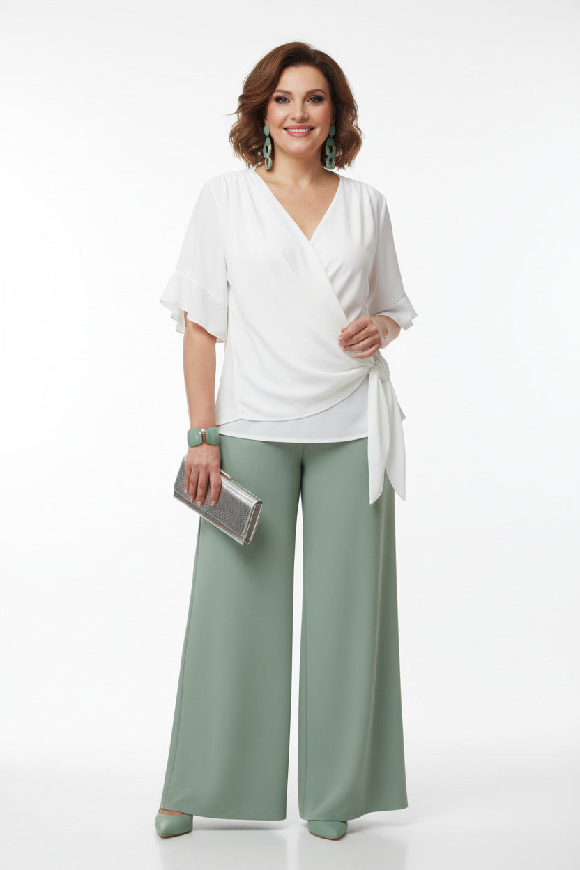 Blusa de Vestir Blanca Talla Grande con Fruncido Elegante