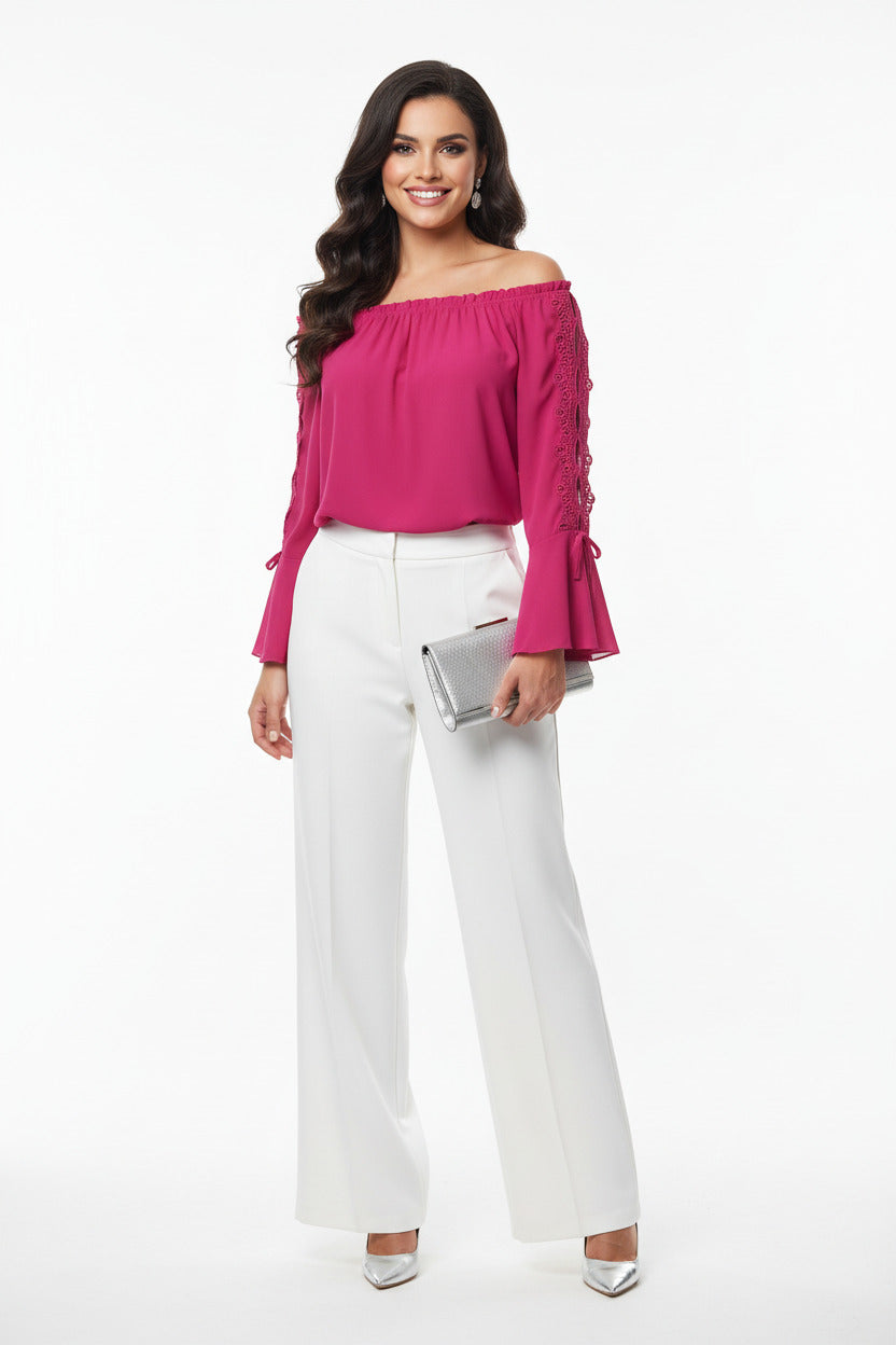 Blusa de fiesta manga larga con crochet Fucsia U (38 40 42)