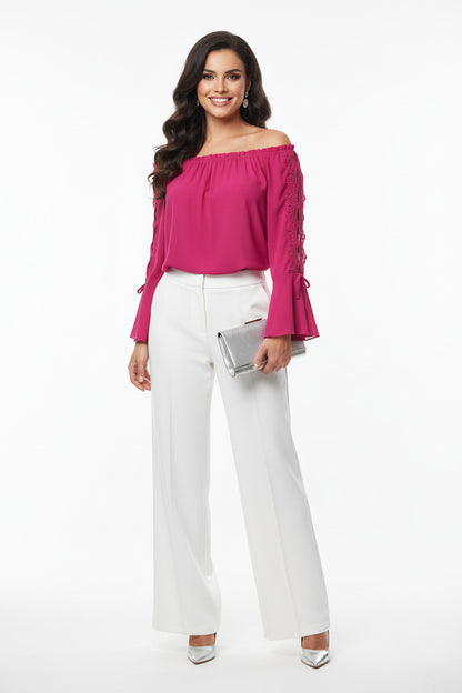 Blusa de fiesta manga larga con crochet Fucsia U (38 40 42)