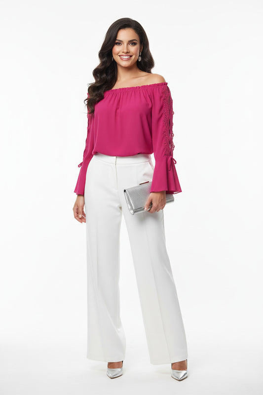 Blusa de fiesta manga larga con crochet Fucsia U (38 40 42)
