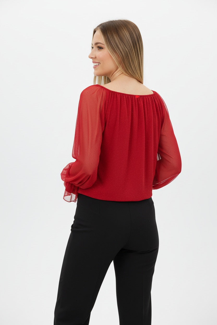 Blusa con Brillos y Mangas Transparentes
