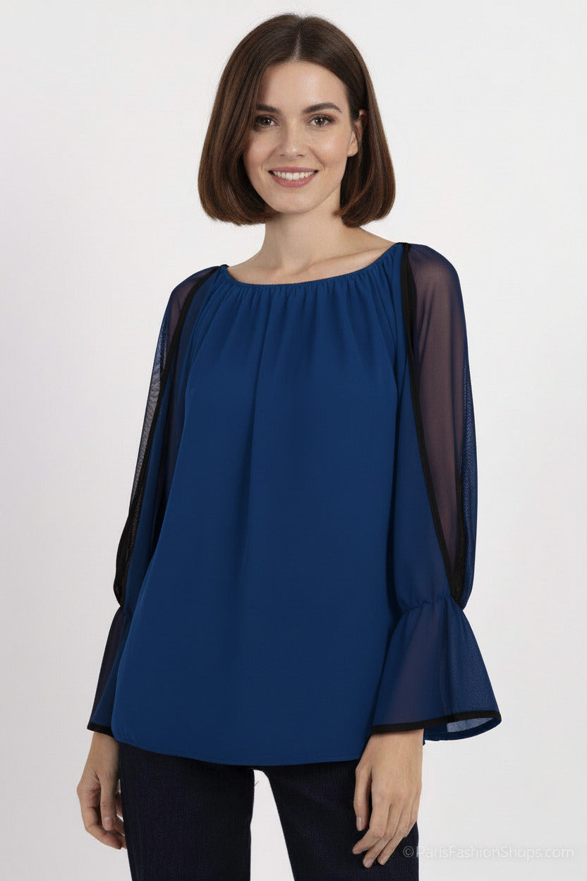 Blusa de Fiesta Manga Larga transparente Azul U (38 40 42)