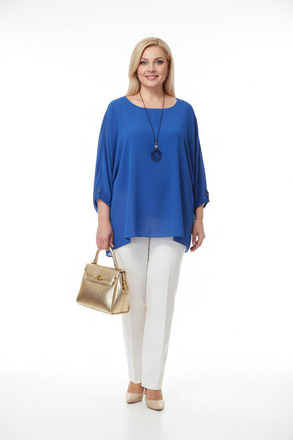 Blusa de Fiesta con Manga Abullonada y Collar azul