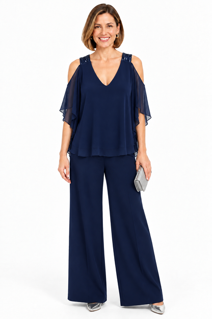 blusa de fiesta  azul marino con hombros con lentejuelas