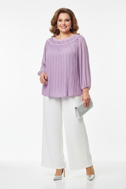 Blusa de fiesta talla grande con manga larga y plisados Lila SG (46 48 50)