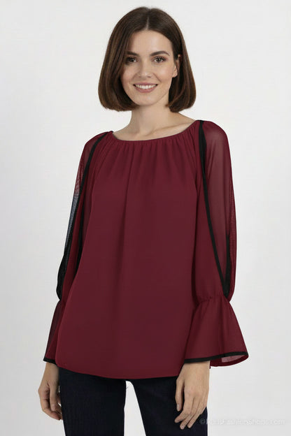 Blusa de Fiesta Manga Larga transparente Burdeos U (38 40 42)