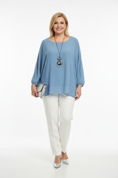 Blusa de Fiesta con Manga Abullonada y Collar celeste