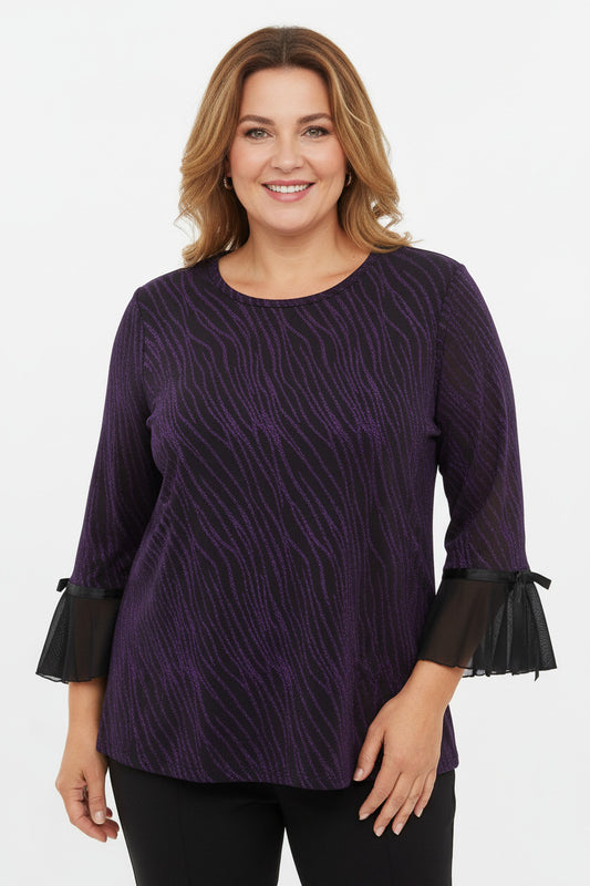 Blusa de fiesta talla grande con estampado de brillos morados Morado SG (46 48 50)
