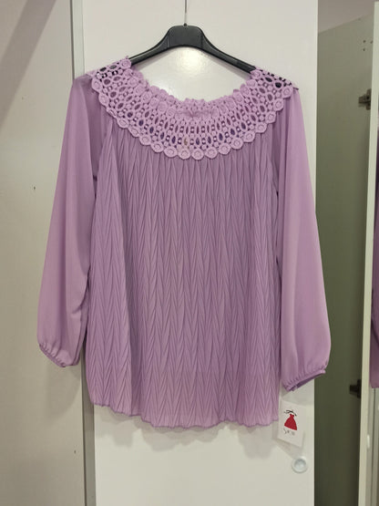 Blusa de fiesta talla grande con manga larga y plisados
