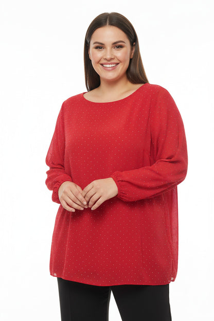 Blusón de fiesta talla grande rojo con brillos plata Rojo SG (46 48 50)