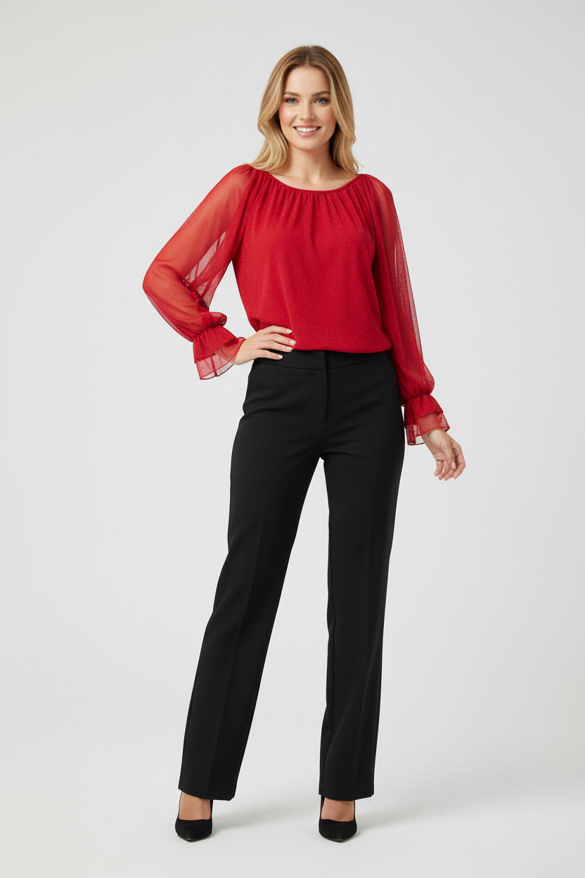 Blusa con Brillos y Mangas Transparentes
