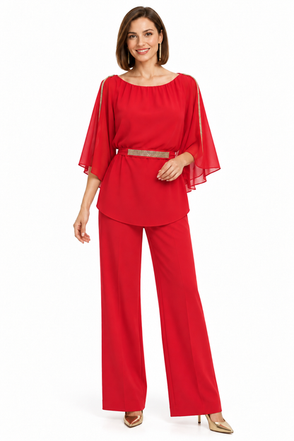 blusa de fiesta roja manga murciélago con pedrería
