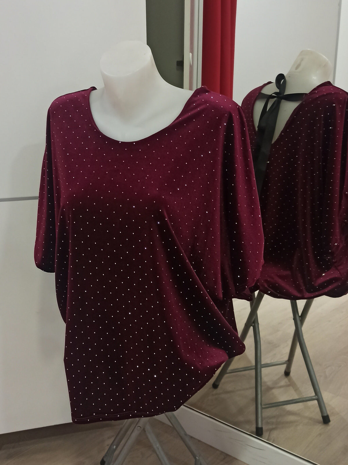 Blusa talla grande de tercipelo con brillos Burdeos SG (44 46 48)