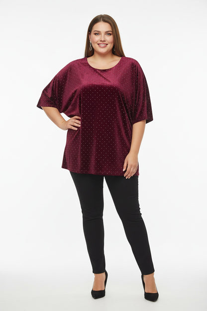 Blusa talla grande de tercipelo con brillos