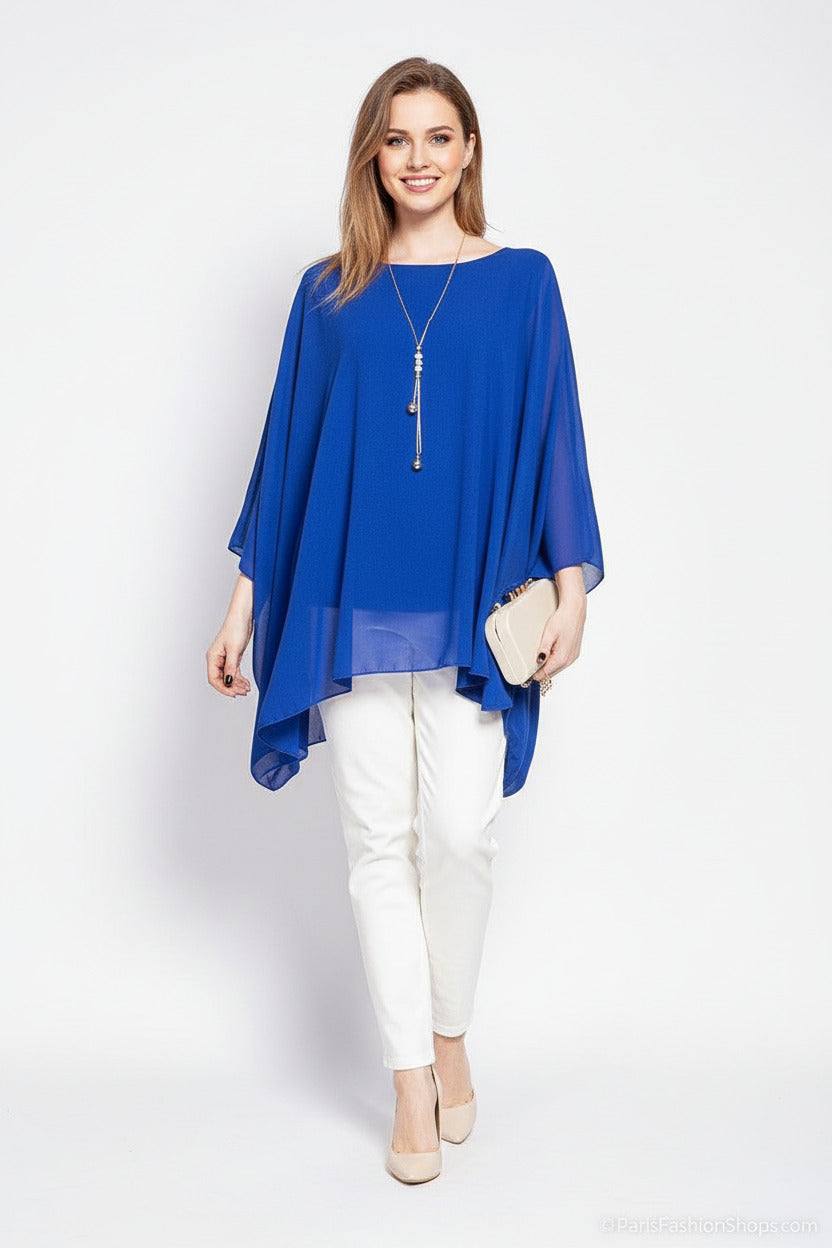 Blusón Capa para ceremonias Talla Grande con Collar - Diseño Elegante Azul SG (46 48 50)