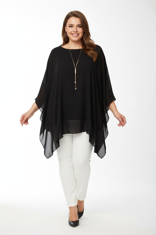 Blusón elegante con Capa para Fiesta Talla Grande con Collar Negra 