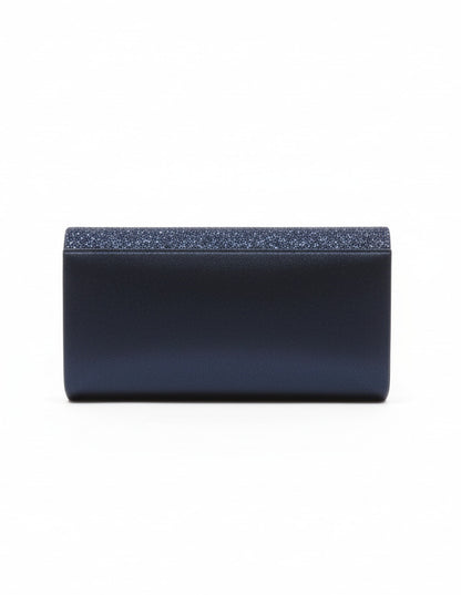 Bolso Clutch Azul Marino con Glitter y Detalle Plateado - Fiesta